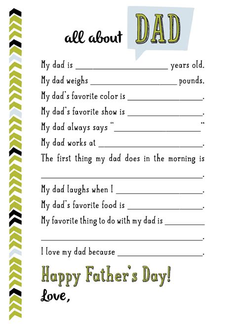 Printable All About My Dad